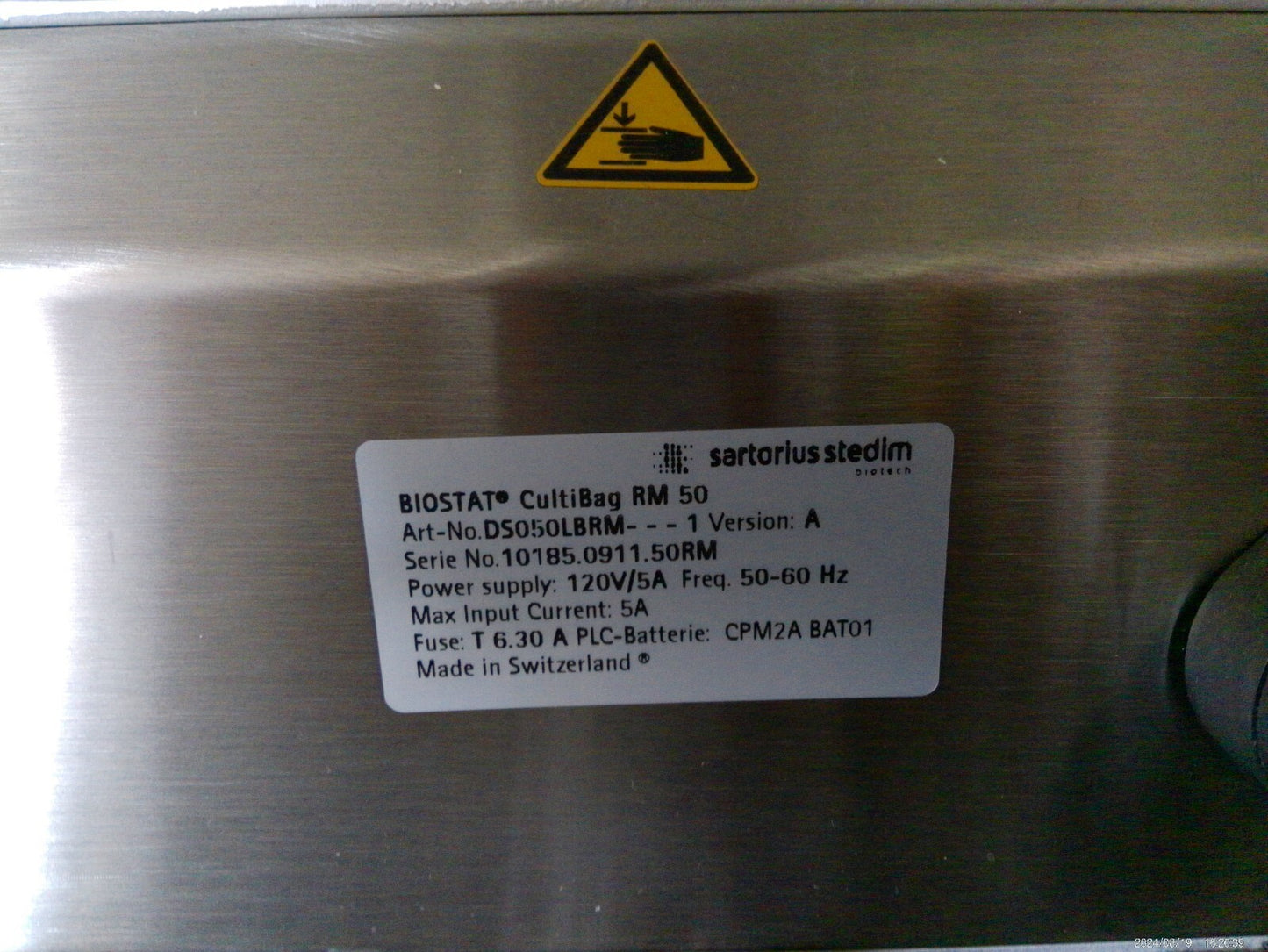 Sartorius DS050LBRM BIOSTAT BR-005 CultiBag RM50 Bioreactor w/Extras & Lid