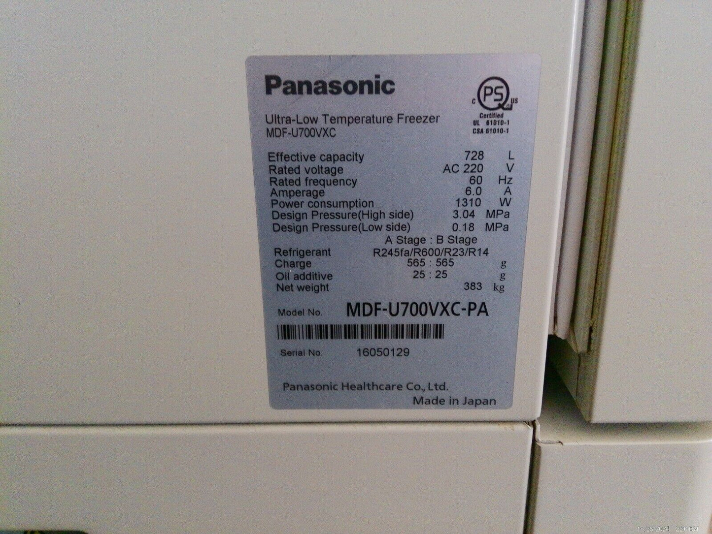 Panasonic MDF-U700VXC Twin Guard -86°c Ultra Low Freezer 25.7cf 220v TESTED