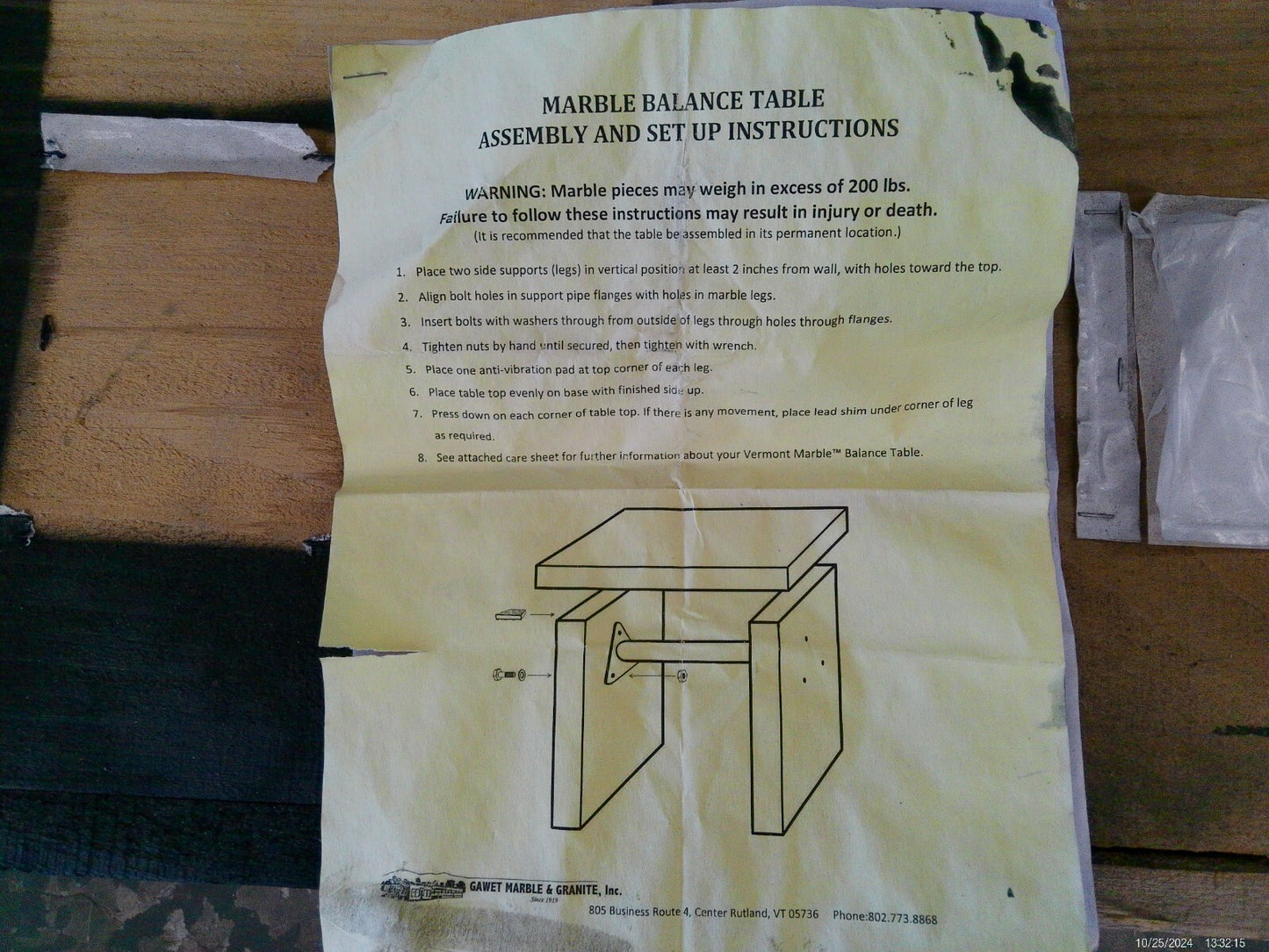 Gawet Vermont Marble Balance AntiVibration Table 35"X 24" Brand New, Unopened