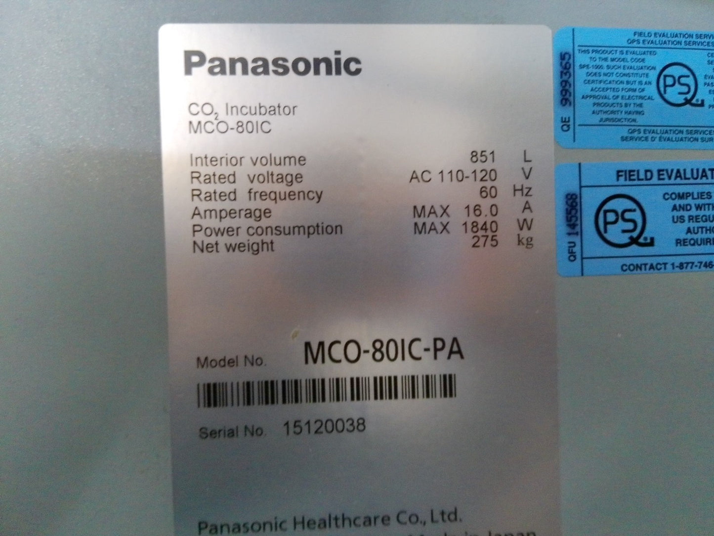 Panasonic MCO-80IC CO2 Large Reach-In Incubator 30.1Cf, 851L, 120v