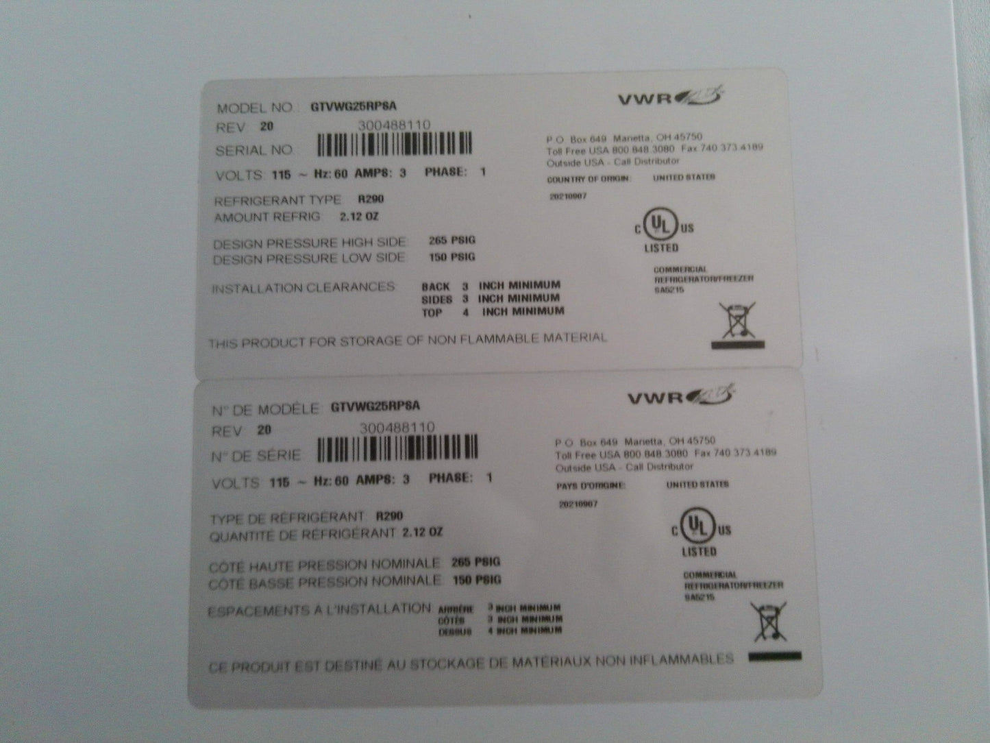 VWR GTVWG25RPSA +4C Laboratory Refrigerator 23Cf (2021) FULLY TESTED