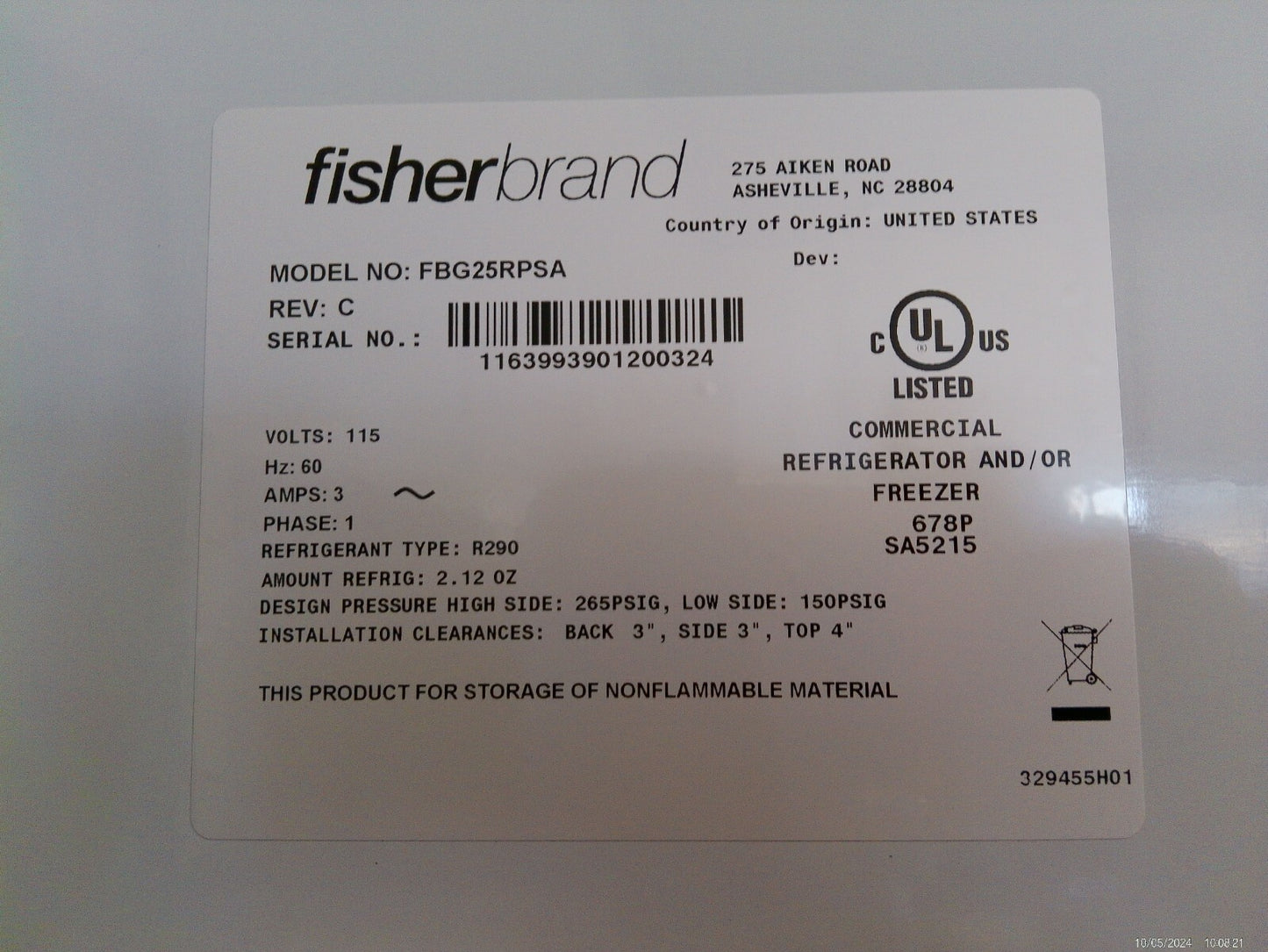 Fisherbrand FBG25RPSA +4C Laboratory Refrigerator 25Cf 120v FULLY TESTED