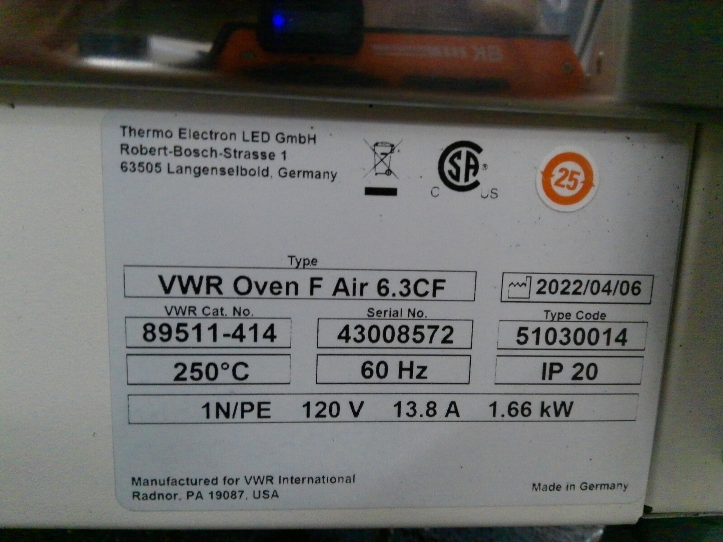 VWR Forced Air Convection Oven 6.3CF 120v FULLY TESTED