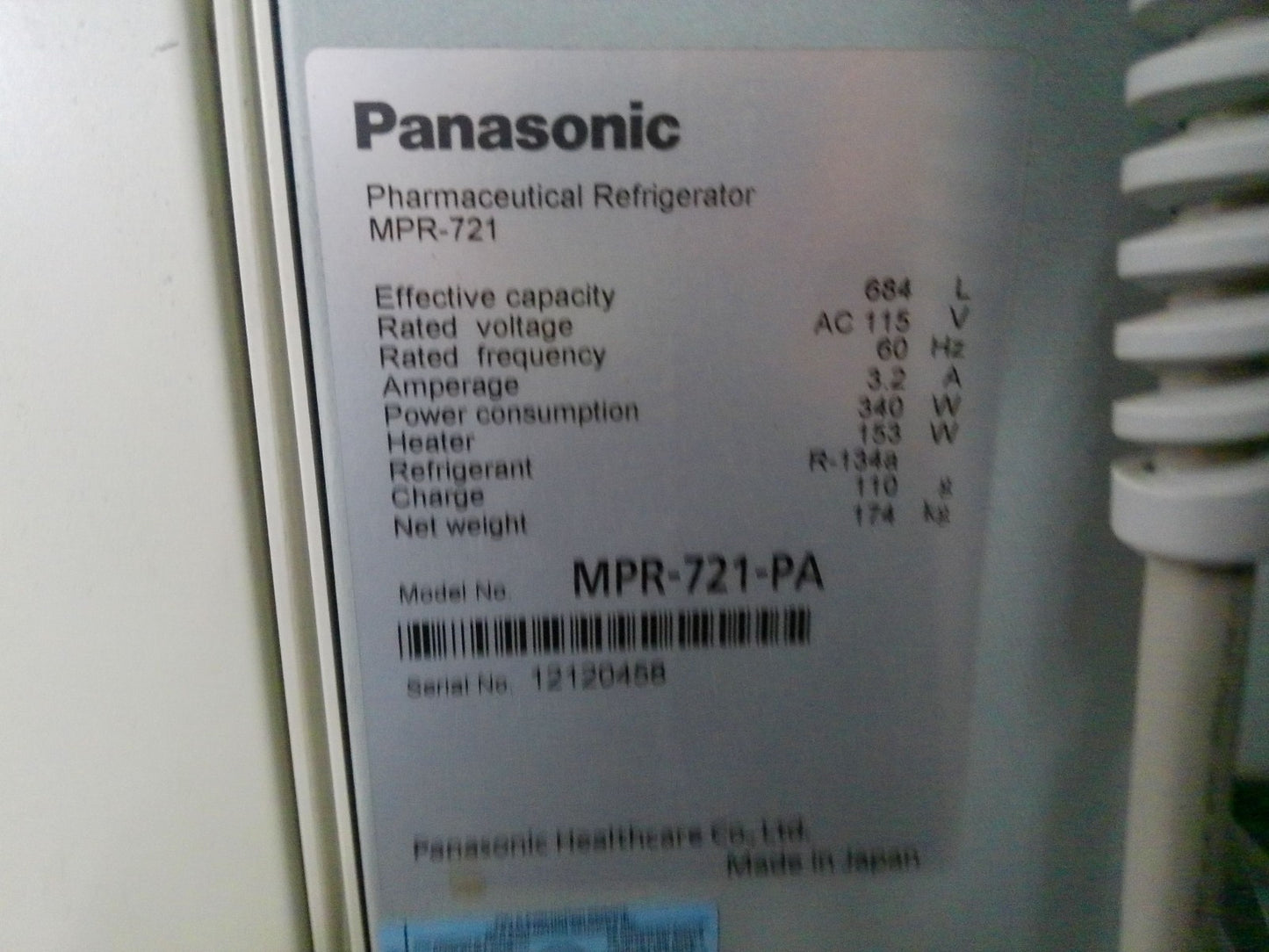 Panasonic MPR-721-PA +4C Laboratory Refrigerator 24.2Cf 120v FULLY TESTED