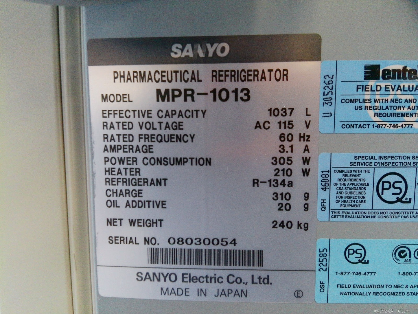 Sanyo MPR-1013 Medicool Pharmaceutical Refrigerator +2C to +14C FULLY TESTED