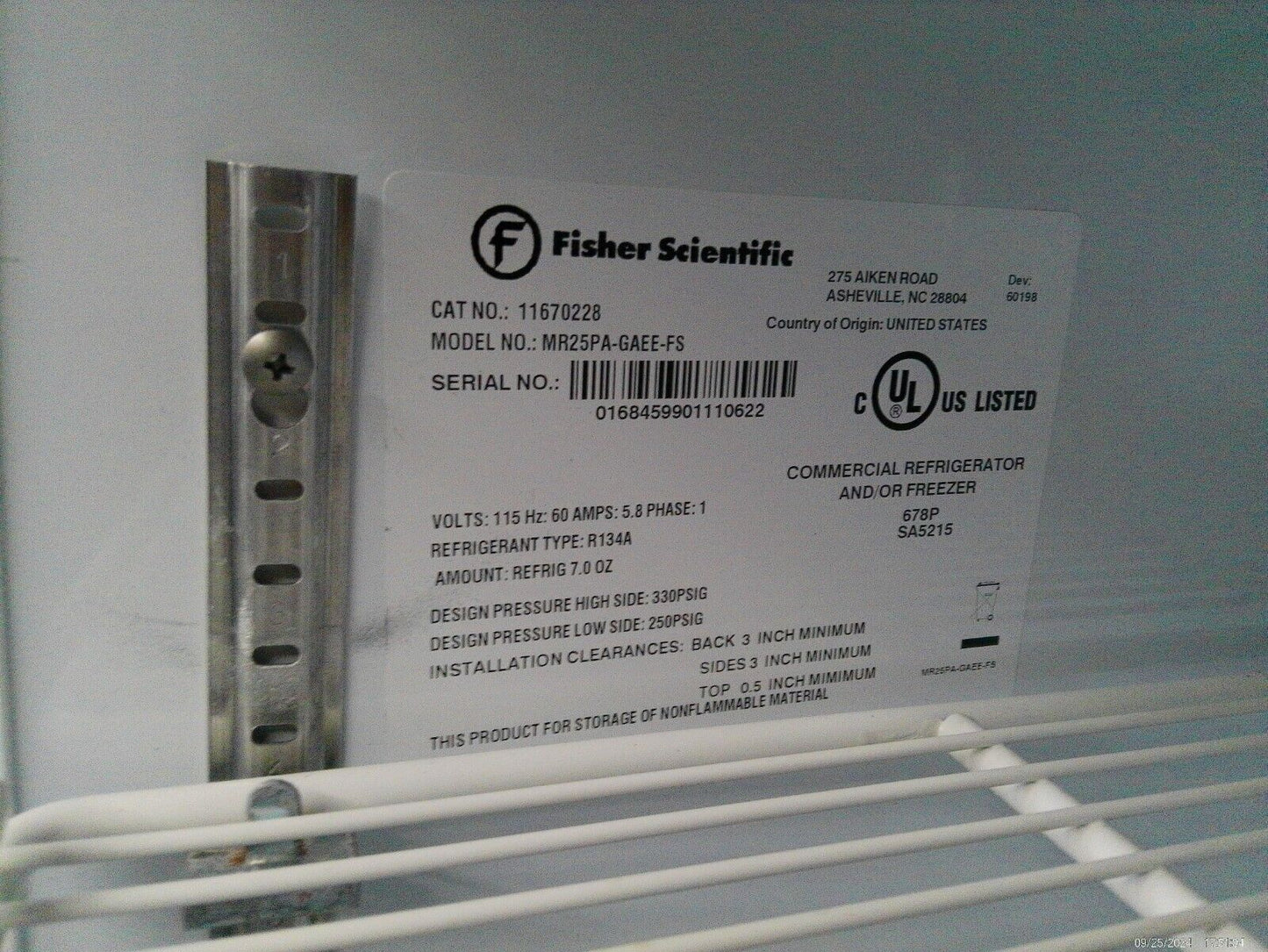 Fisher Scientific MR25PA-GAEE-FS +4C Laboratory Refrigerator 23Cf FULLY TESTED