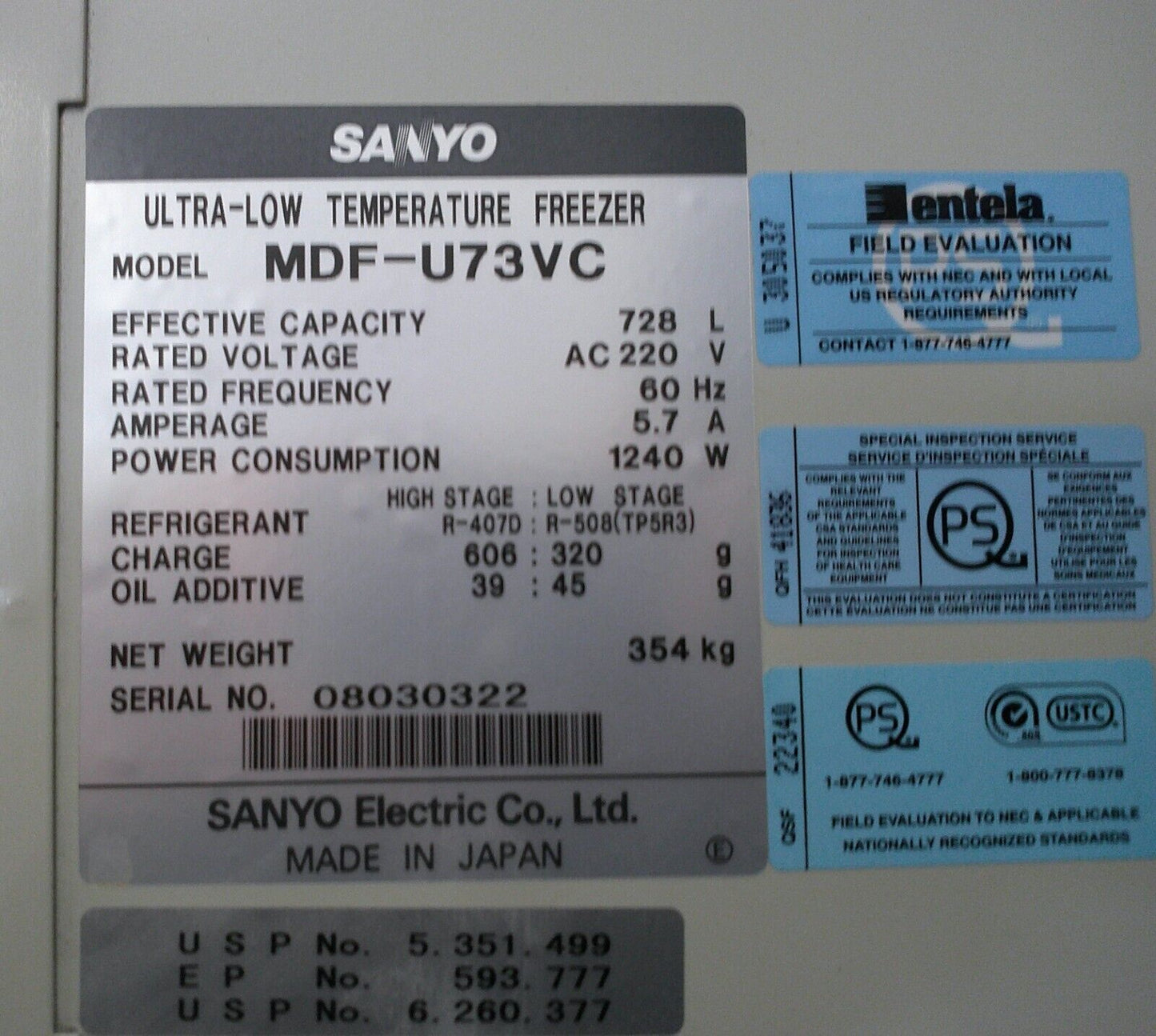 Sanyo MDF-U73VC VIP Series -86 C Ultra Low Freezer 26Cf 220v -80 FULLY TESTED