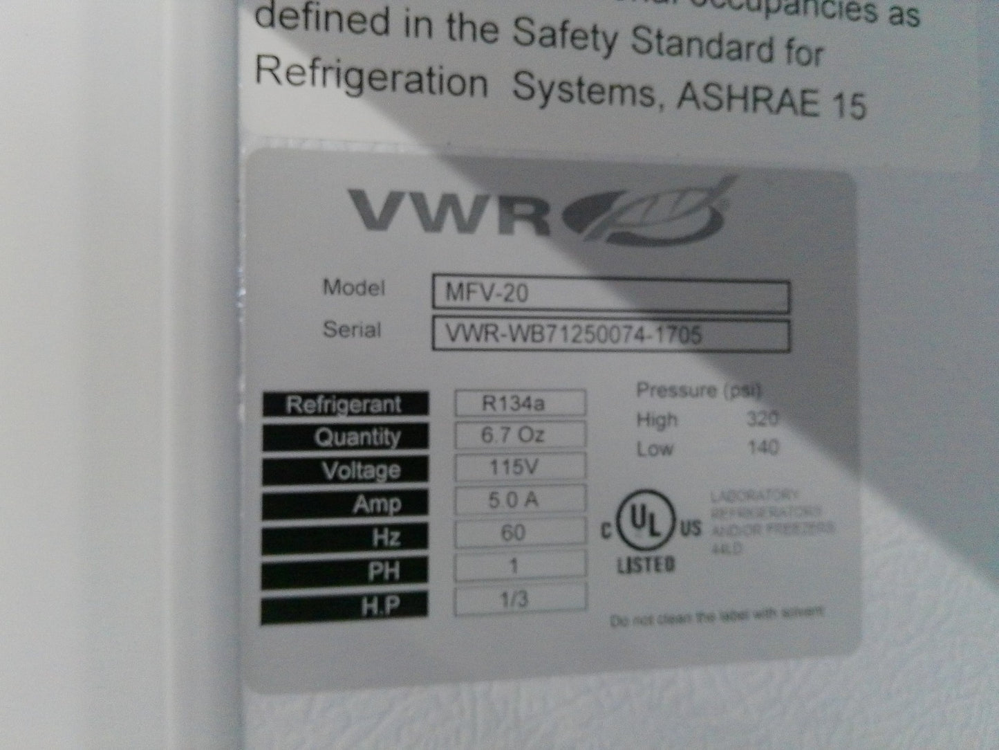 VWR MFV-20/ -20C Laboratory Freezer 20Cf 120v FULLY TESTED