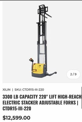 XILIN Electric Forklift Walkie Straddle Stacker CTD15-III, 3300lb Up To 220”High
