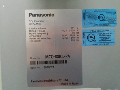 Panasonic MCO-80ICL CO2 Large Reach-In Incubator 30.1Cf, 851L, 120v