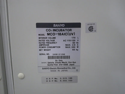 Sanyo MCO-18AIC Double Stack CO2 Incubator Oven 120v