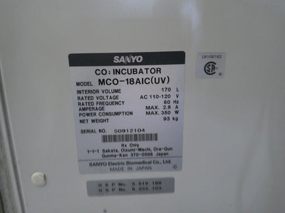 Sanyo MCO-18AIC Double Stack CO2 Incubator Oven 120v