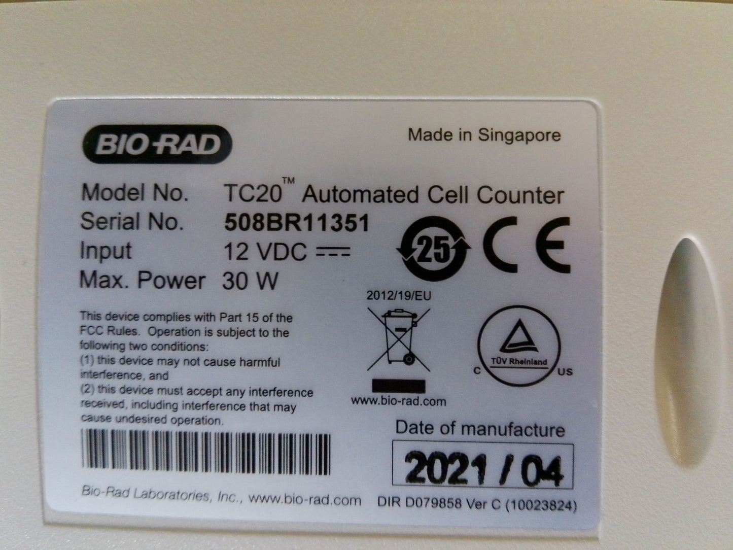Bio-Rad TC20 Automated Cell Counter w/ Printer and Accessories