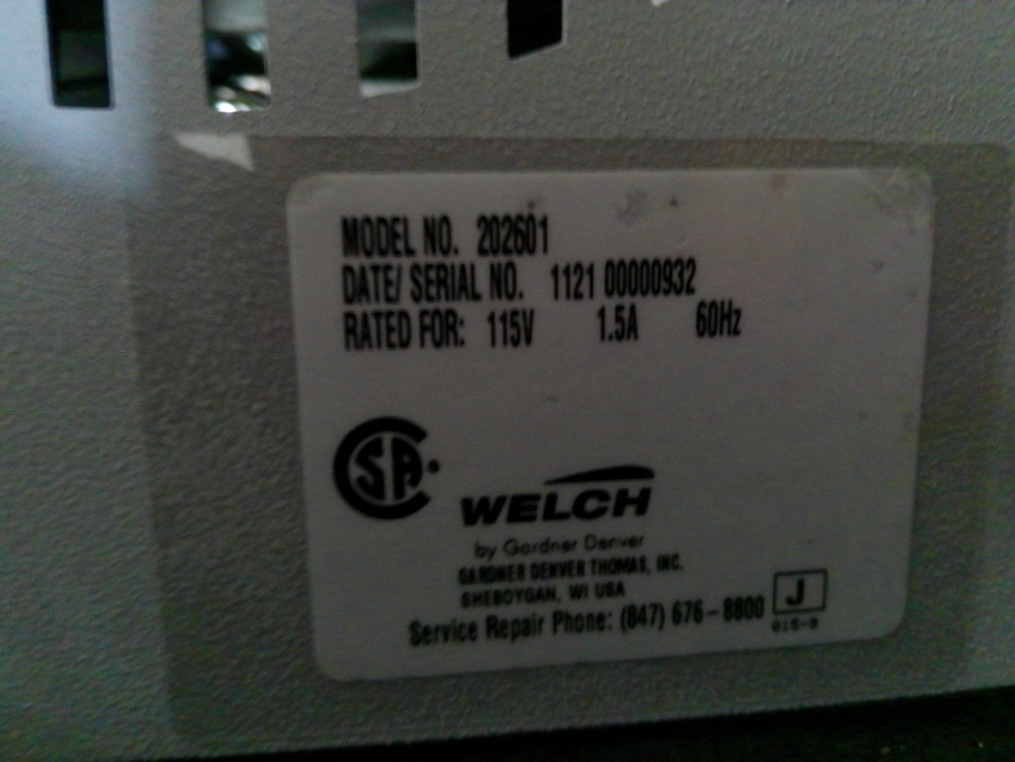 WELCH 2026-01 Analog Self-Cleaning Dry Vacuum System