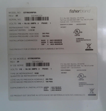 Fisherbrand Isotemp GTFBG30RPSA +4C Laboratory Refrigerator 27Cf (2021)