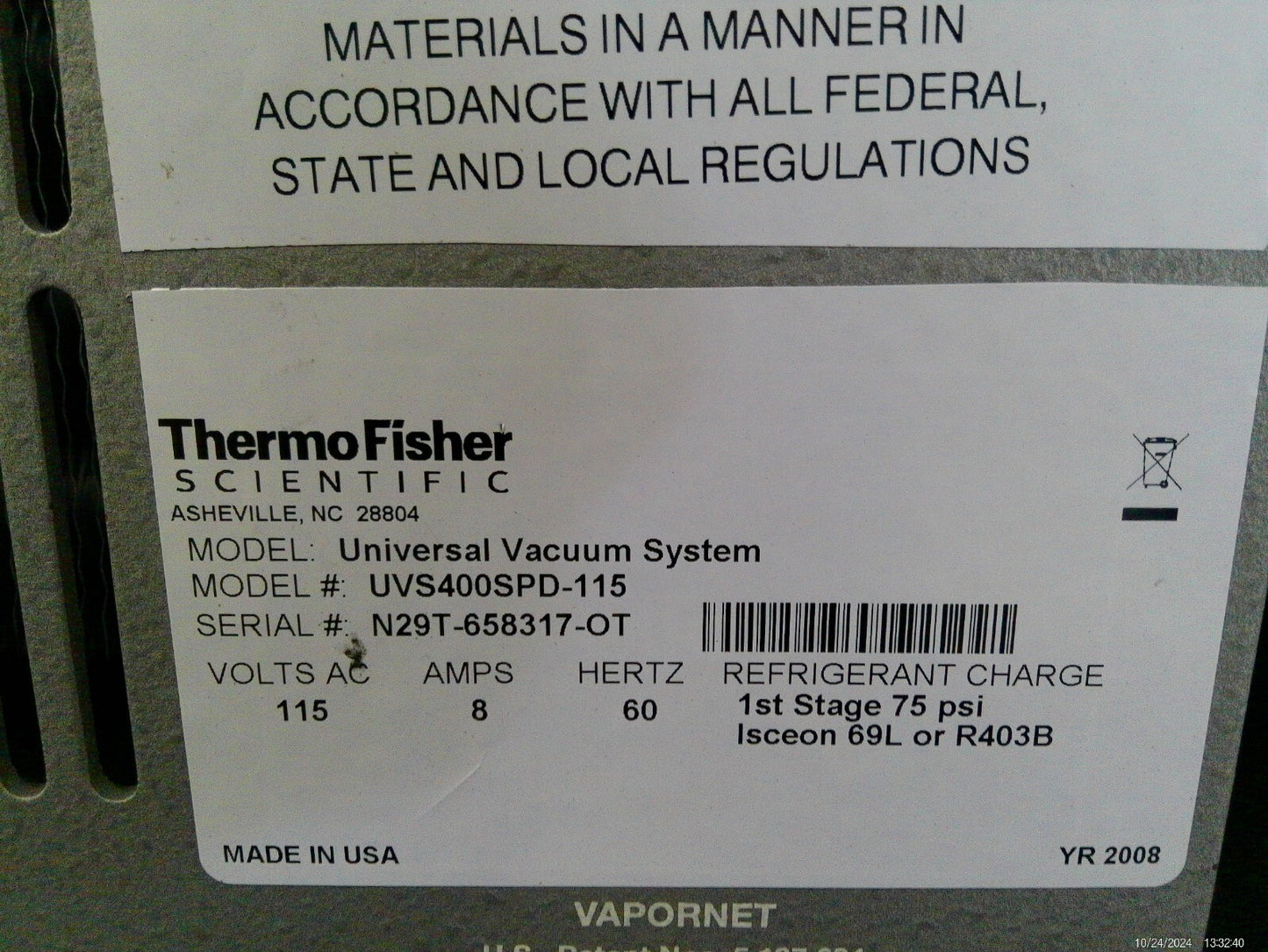 Thermo Fisher UVS400SPD-115 SpeedVac Universal Vacuum System 120v FULLY TESTED