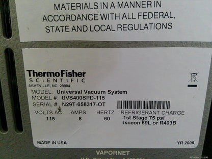 Thermo Fisher UVS400SPD-115 SpeedVac Universal Vacuum System 120v FULLY TESTED