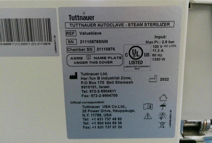 Tuttnauer Autoclave Steam Sterilizer 1730 Valueklave + Warranty (2022)