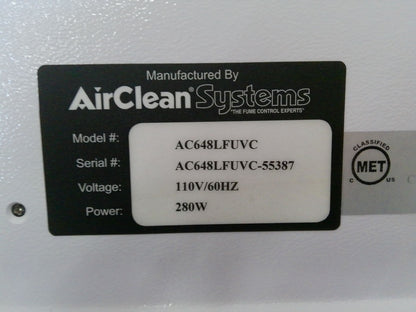 Airclean Systems AC648LFUVC 4ft Airclean 600 PCR Workstation  w/UV & Fluorescent