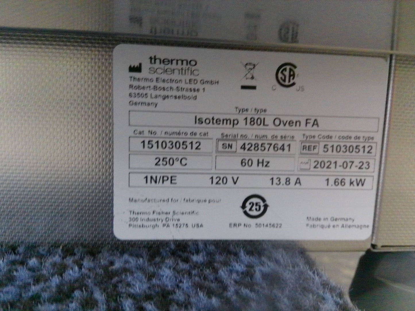Fisherbrand Isotemp 51030512 - 180L Incubator Oven 6.3Cf