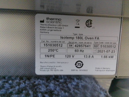 Fisherbrand Isotemp 51030512 - 180L Incubator Oven 6.3Cf
