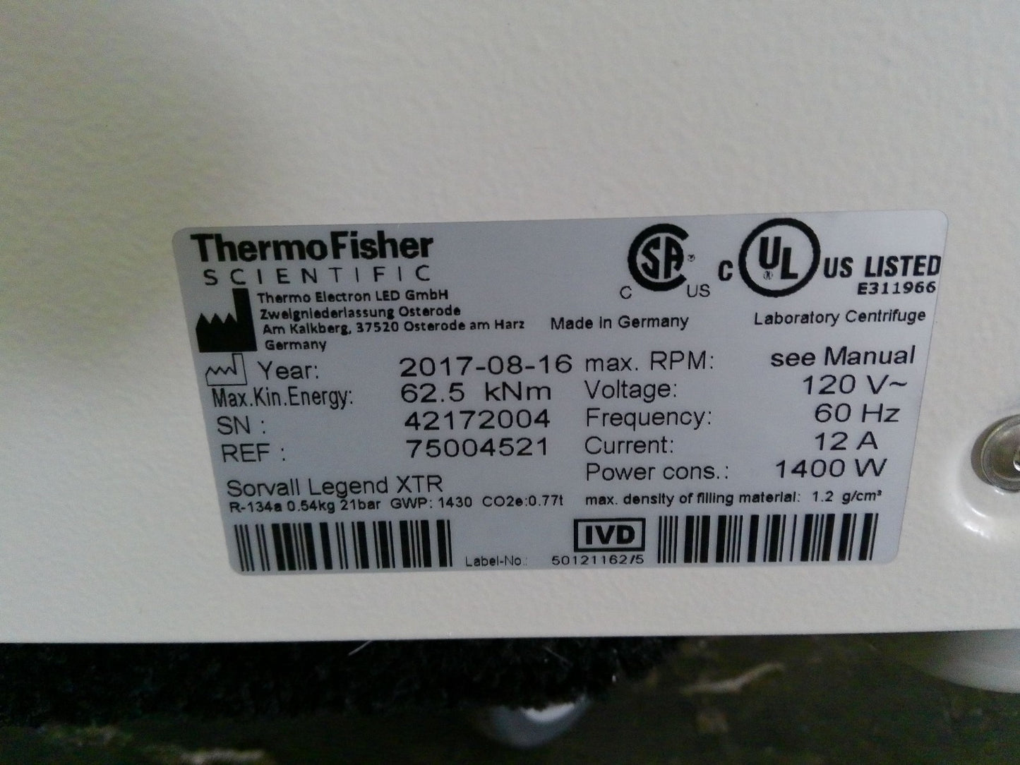 Thermo Sorvall XTR Refrigerated Benchtop Centrifuge w/ Rotor 120v FULLY TESTED