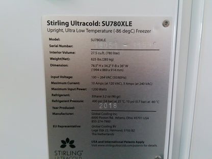 Stirling Ultracold SU780XLE -86C Ultra Low Freezer 27.5Cf (2018) FULLY TESTED