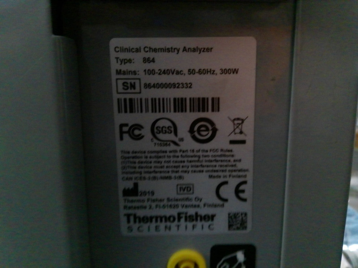 Thermo Fisher Scientific 864 Indiko Clinical Chemistry Analyzer w/ PC & Software