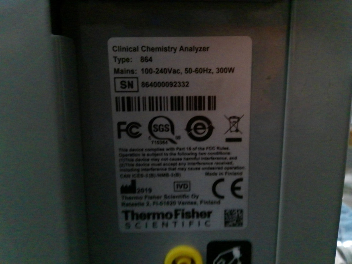 Thermo Fisher Scientific 864 Indiko Clinical Chemistry Analyzer w/ PC & Software