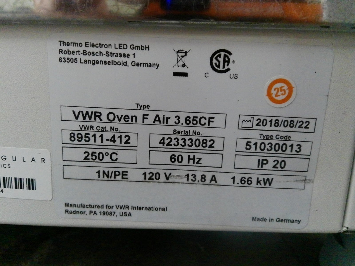 VWR 89511-412 Forced Air Oven Incubator 3.65Cf (2018)