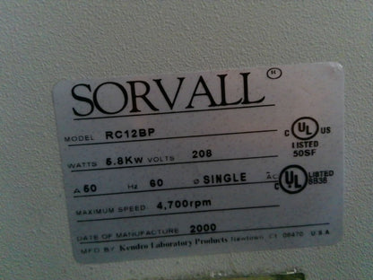 Sorvall RC 12BP Large Capacity Centrifuge w/ Rotor (H 12000)  230v/ 60amp