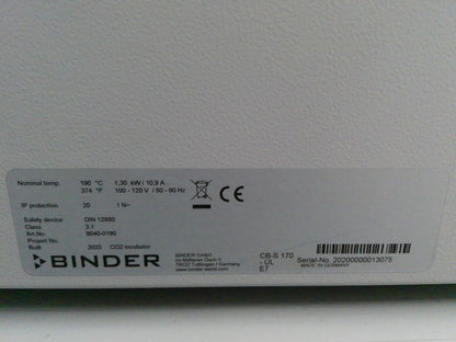 Binder CB-S 170 9040-0190 Double Stack CO2 Incubator w/ Casters 120v