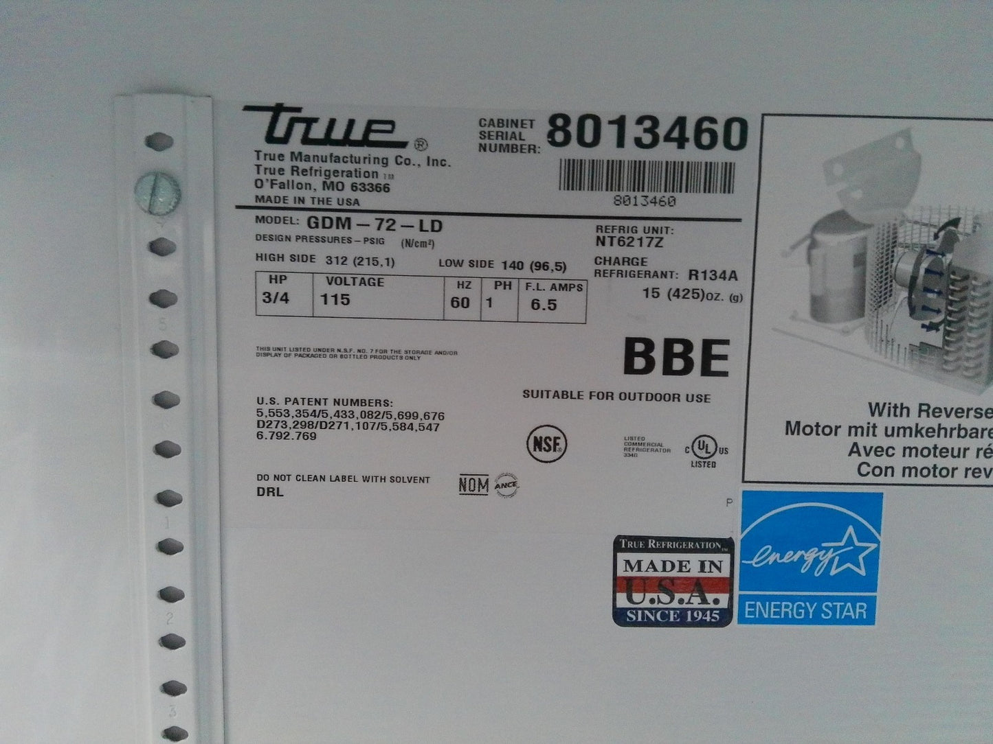 True GDM-72-LD Commercial 3 Door +4C Refrigerator (NO CASTERS) 72cf