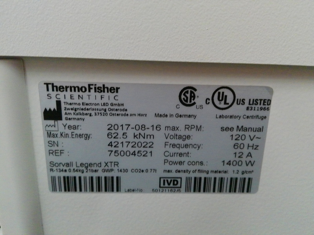 Thermo Sorvall XTR Refrigerated Benchtop Centrifuge w/ Rotor 120v FULLY TESTED
