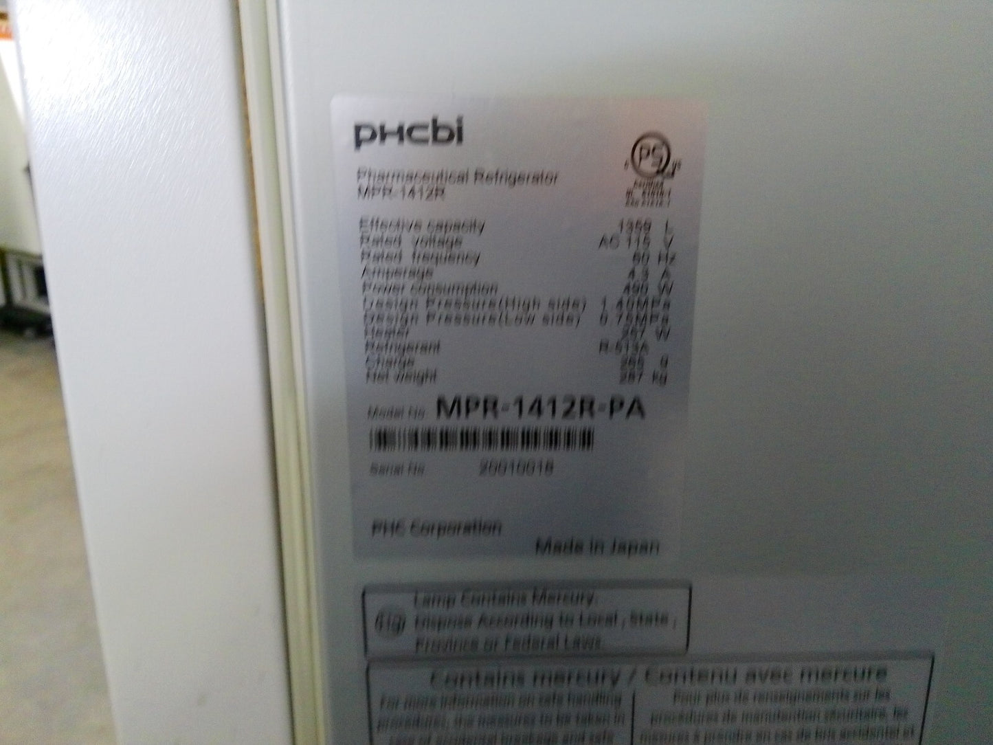 PHCbi MPR-1412R-PA Double Door Pharmaceutical Refrigerator 48Cf 120v