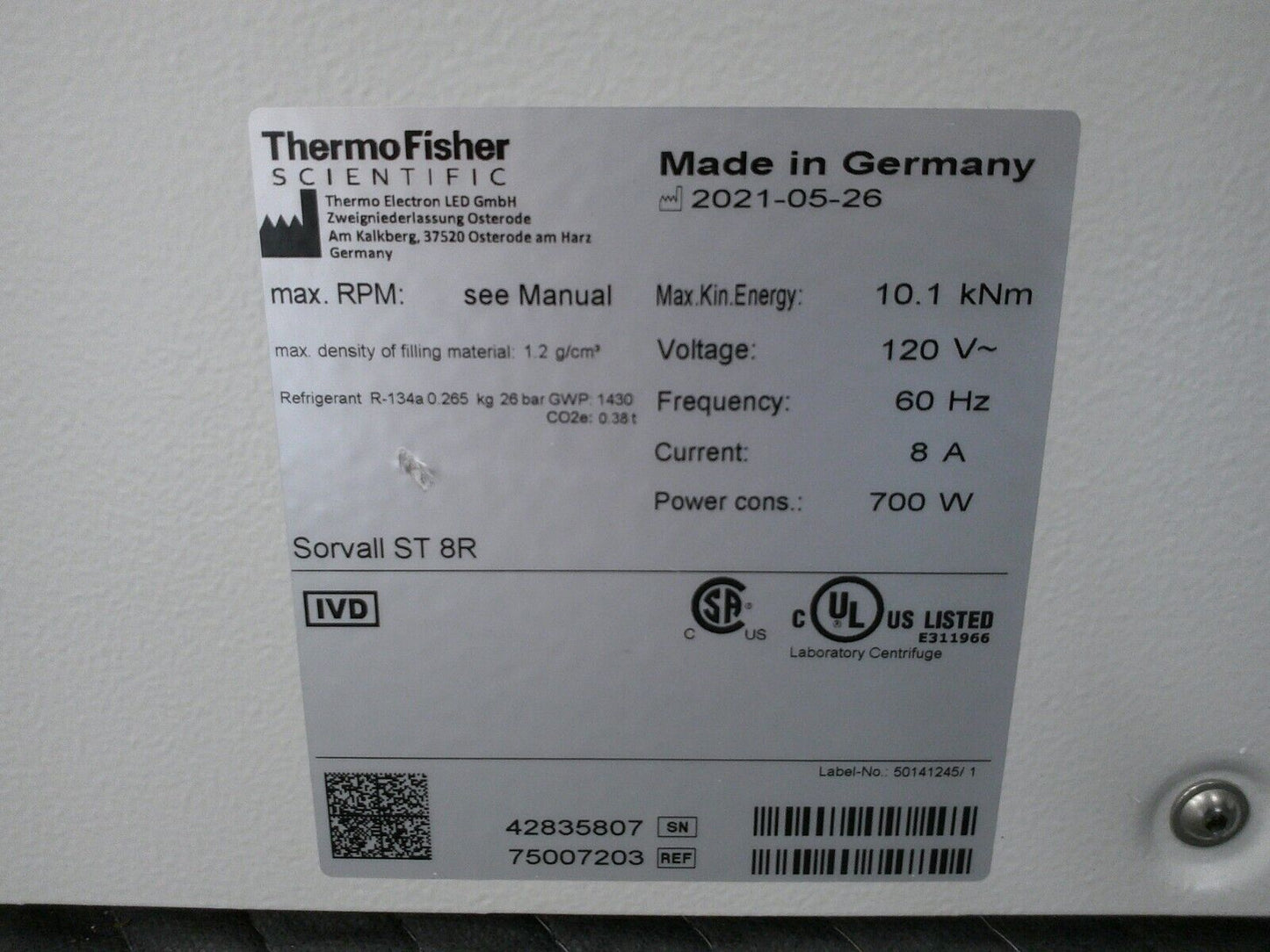 Thermo Sorvall ST 8 Refrigerated Bench Top Centrifuge w/Rotor, Bucked & Inserts