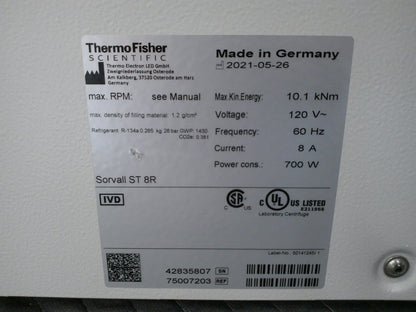 Thermo Sorvall ST 8 Refrigerated Bench Top Centrifuge w/Rotor, Bucked & Inserts