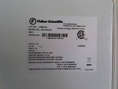 Fisher Scientific FS20LFEETSA -20c Laboratory Freezer 20.6Cf