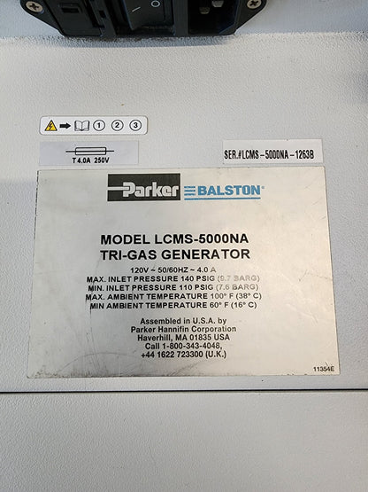 PARKER BALSTON LC/MS LCMS-5000NA ANALYTICAL SYSTEM TRI-GAS GENERATOR 120v