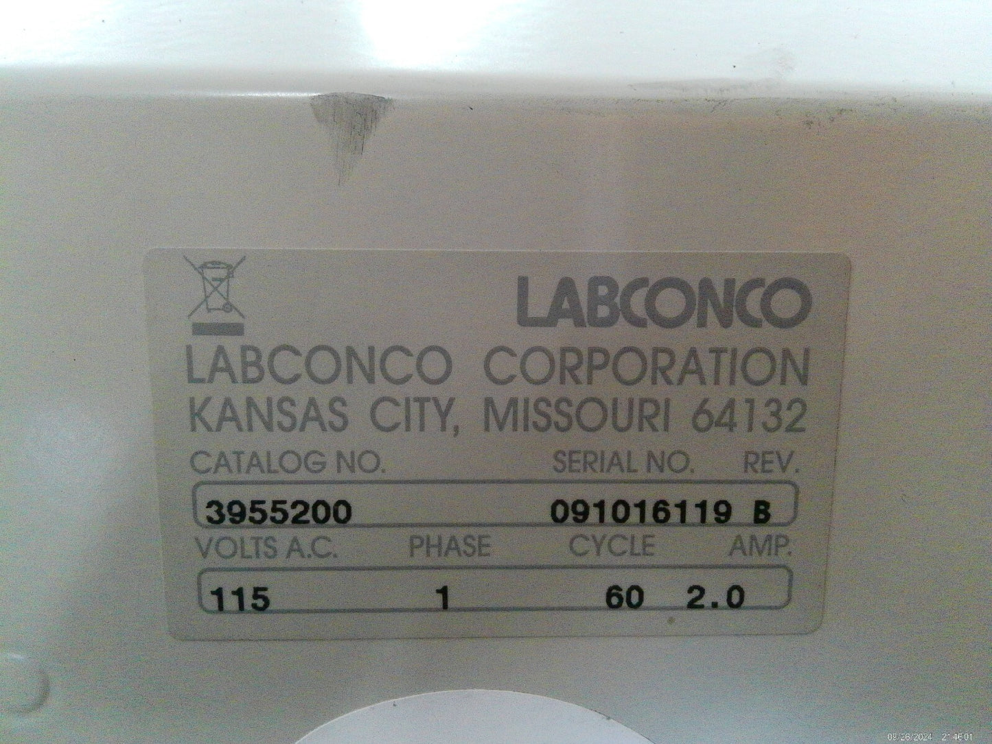 Labconco 2.5ft 3955200 Fume Hood Adsorber 120v FULLY TESTED
