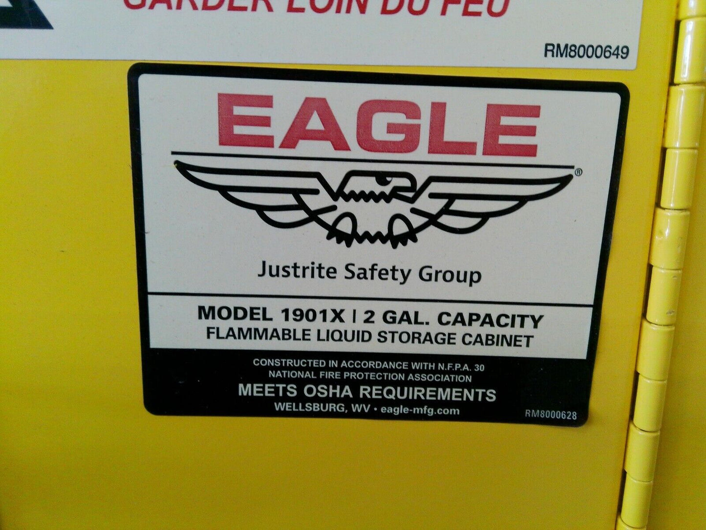 Eagle 1901X Flammable Storage Cabinet Self Closing Doors w/ key 2 Gal