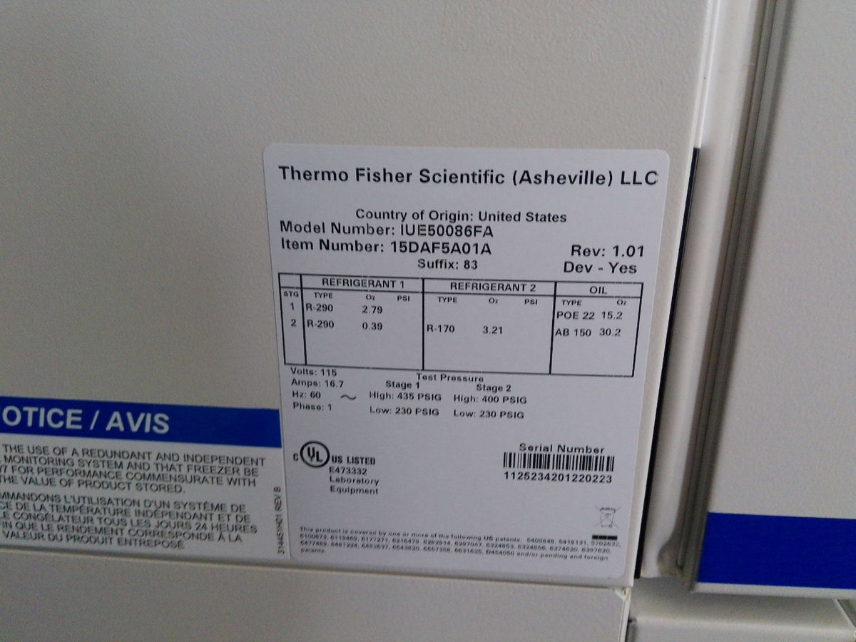 Fisherbrand Isotemp IUE50086FA -80C Ultra Low Freezer 24.1Cf (2022)