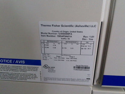Fisherbrand Isotemp IUE50086FA -80C Ultra Low Freezer 24.1Cf (2022)