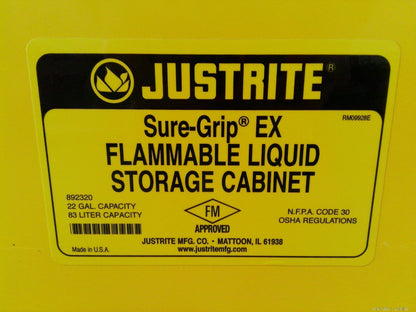 Justrite 892320 Flammable Storage Cabinet Self Closing Doors 22 Gal