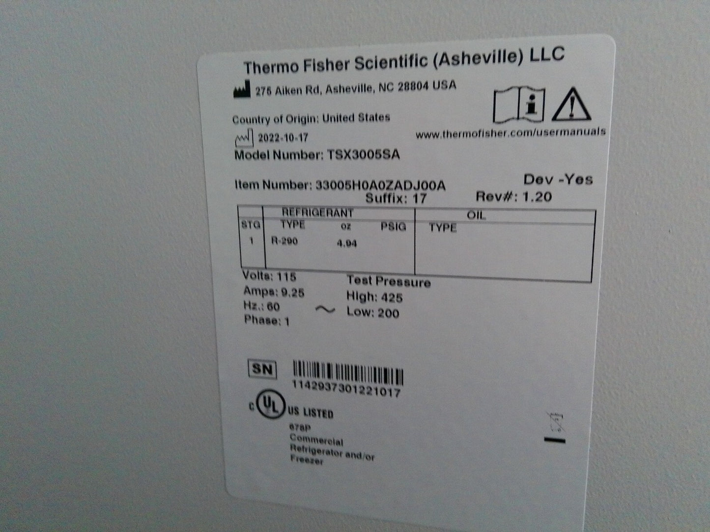 Thermo Scientific TSX3005SA +4C Laboratory Refrigerator 29.2Cf FULLY TESTED