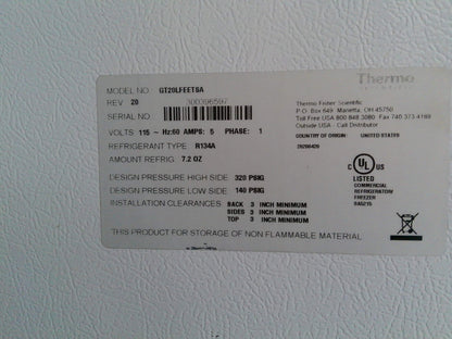 Thermo Scientific GT20LFEET8A/ -20C Laboratory Freezer 20Cf 120v FULLY TESTED