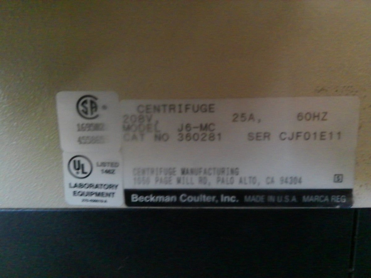 Beckman Coulter J6-MC High-Capacity Refrigerated Floor Centrifuge w/ Rotor