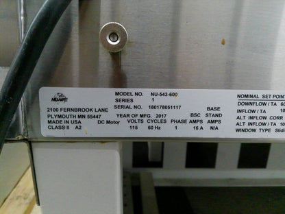 Nuaire 6ft NU-543-600 A2 Biosafety Cabinet w/UV & Stand FULLY TESTED