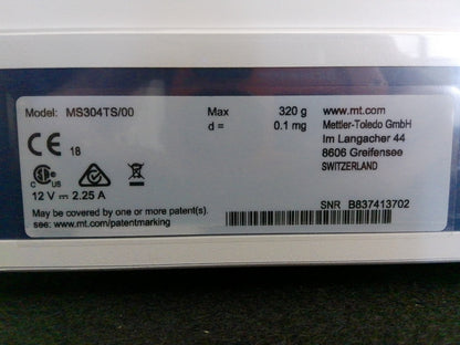 Mettler Toledo MS304TS/00 Analytical Balance/ Scale w/ Printer 320g Capacity