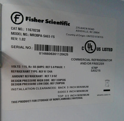 Fisher Scientific MR30PA-SAEE-FS +4C Laboratory Refrigerator 27Cf  (2020)